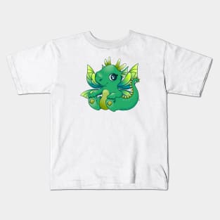 Cute green little dragon with yellow wings Kids T-Shirt